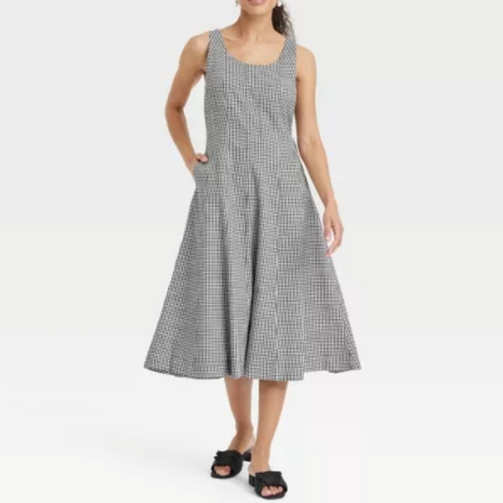 NWT A New Day Black White Gingham Corset Midi Dress Size 8